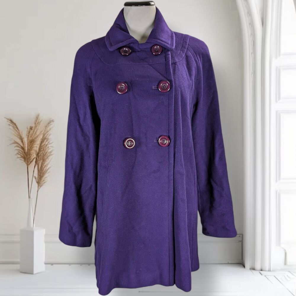 Mackintosh New England Swing Pea Coat Size M Purple Wool Relaxed Fit Overcoat